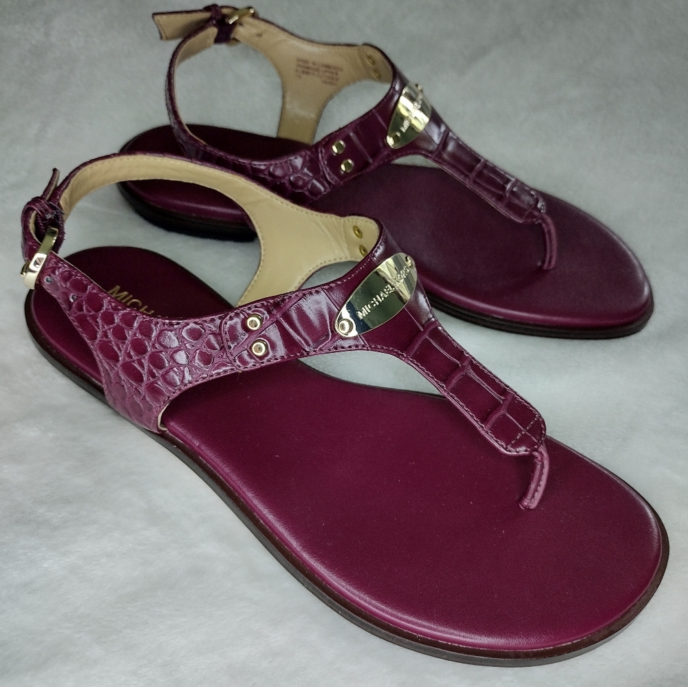 MK Logo Plate Croc Embossed Sandals